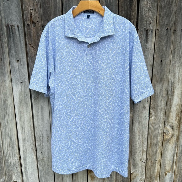 Peter Millar Other - Peter Millar Performance Short Sleeve Jersey Polo Shirt Palm Leaf Blue White XXL